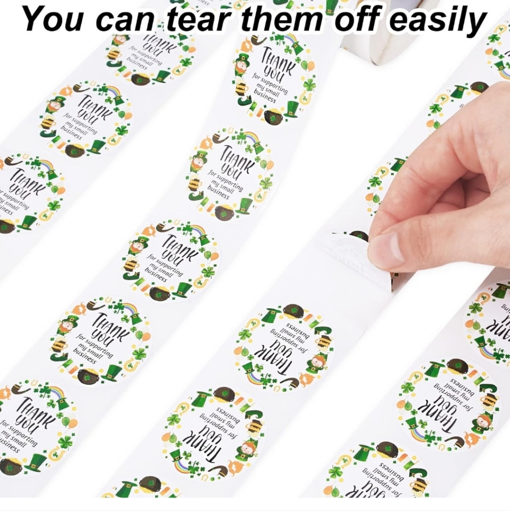 50 ct 1.5" St. Patrick's Day Thank You Supporting Stickers Shamrock Hat - Picture 5 of 10